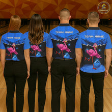 Load image into Gallery viewer, Funny Pink Flamingo Bowling Polo, 1/4 zip shirts for Men Custom Flamingo Team bowling outfit | Blue NQS11653