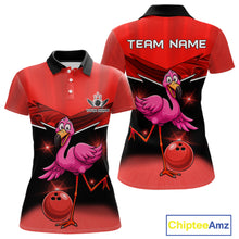 Load image into Gallery viewer, Funny Pink Flamingo Bowling Polo, 1/4 zip shirts for Women Custom Flamingo Team bowling outfit | Red NQS11654