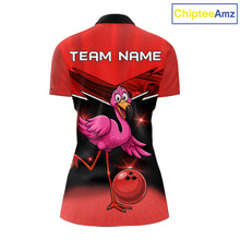 Load image into Gallery viewer, Funny Pink Flamingo Bowling Polo, 1/4 zip shirts for Women Custom Flamingo Team bowling outfit | Red NQS11654