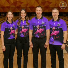 Load image into Gallery viewer, Funny Pink Flamingo Bowling Polo, 1/4 zip shirt for Women Custom Flamingo Team bowling outfit| Purple NQS11655