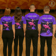 Load image into Gallery viewer, Funny Pink Flamingo Bowling Polo, 1/4 zip shirt for Women Custom Flamingo Team bowling outfit| Purple NQS11655
