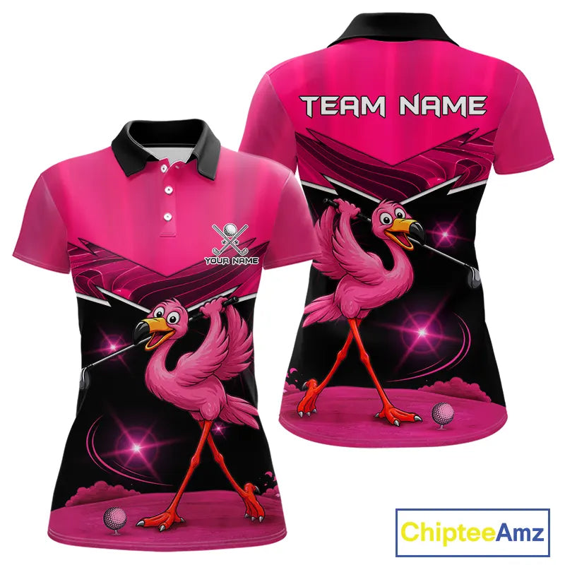 Funny Pink Flamingo Golf Polo Shirts For Women Custom Flamingo Team ladies golf tops, funny golf gift NQS11656