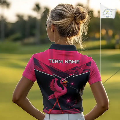 Funny Pink Flamingo Golf Polo Shirts For Women Custom Flamingo Team ladies golf tops, funny golf gift NQS11656