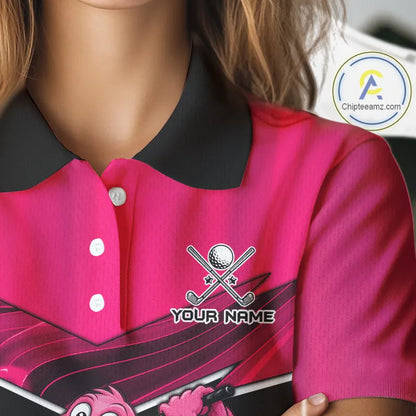 Funny Pink Flamingo Golf Polo Shirts For Women Custom Flamingo Team ladies golf tops, funny golf gift NQS11656