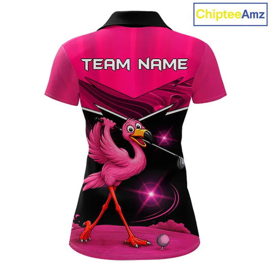 Funny Pink Flamingo Golf Polo Shirts For Women Custom Flamingo Team ladies golf tops, funny golf gift NQS11656