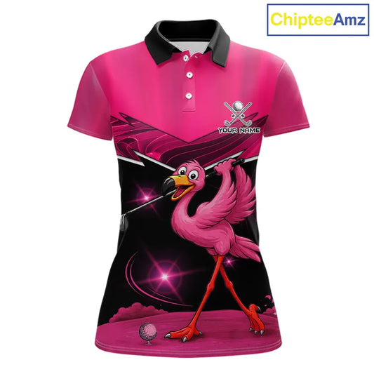Funny Pink Flamingo Golf Polo Shirts For Women Custom Flamingo Team ladies golf tops, funny golf gift NQS11656