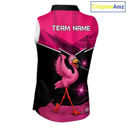 Funny Pink Flamingo Sleeveless Golf Shirt Custom Flamingo Team ladies golf tops, funny golf gifts NQS11656