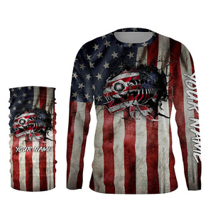 American flag patriotic fish reaper skeleton custom UV protection Fishing apparel NQS1445