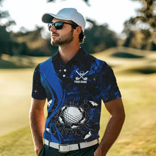 Load image into Gallery viewer, Black and Blue Galaxy Mens golf polo shirt custom cool golf shirts, personalized golf gifts NQS9694