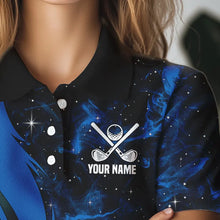 Load image into Gallery viewer, Black and Blue Galaxy Womens golf polo shirt custom cool golf shirts, personalized golf gifts NQS9694