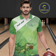Load image into Gallery viewer, Funny Alligator Bowling Polo, 1/4 Zip Shirts For Men Custom Alligator Bowling Team Jerseys | Green NQS11742