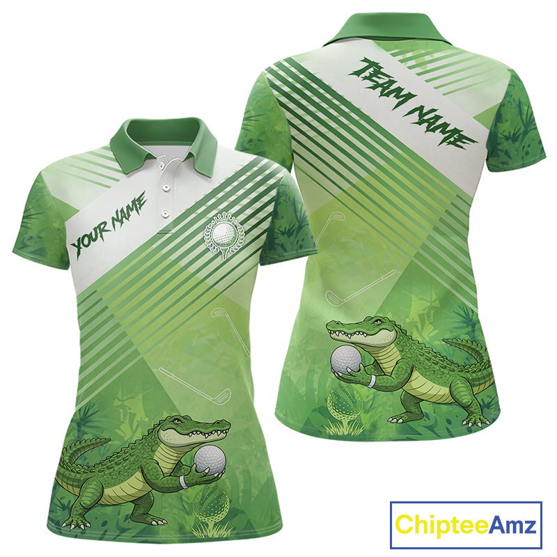 Funny Alligator Golf polo shirt for Women Custom ladies golf outfit, funny golf gifts | Green NQS11743