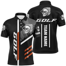Load image into Gallery viewer, Black Golf Skull Mens golf polo shirt custom golf attire for men, golf gifts for team golfer NQS7483