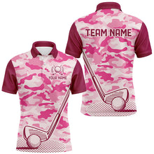 Load image into Gallery viewer, Pink Camo Mens Golf Polo Shirts custom golf outfit for mens, team golf shirt NQS8475