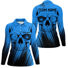 Load image into Gallery viewer, Blue Grunge Skull Bowling Polo, Quarter Zip Shirt Shirts For Women Custom Bowling Team League Jerseys NQS8478