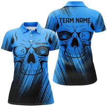 Load image into Gallery viewer, Blue Grunge Skull Bowling Polo, Quarter Zip Shirt Shirts For Women Custom Bowling Team League Jerseys NQS8478