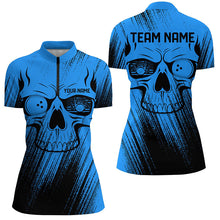 Load image into Gallery viewer, Blue Grunge Skull Bowling Polo, Quarter Zip Shirt Shirts For Women Custom Bowling Team League Jerseys NQS8478