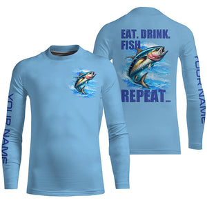 Tuna Fishing Custom sun protection Long Sleeve Performance Fishing shirts Eat Drink Fish Repeat | Blue NQS6611