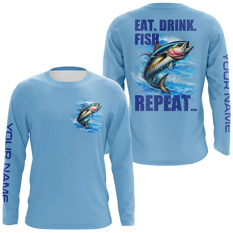 Tuna Fishing Custom sun protection Long Sleeve Performance Fishing shirts Eat Drink Fish Repeat | Blue NQS6611