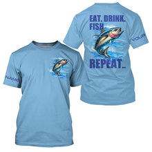 Load image into Gallery viewer, Tuna Fishing Custom sun protection Long Sleeve Performance Fishing shirts Eat Drink Fish Repeat | Blue NQS6611