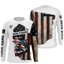 Load image into Gallery viewer, American flag largemouth Bass patriotic fishing UV long sleeve shirts Custom fishing apparel NQS1178