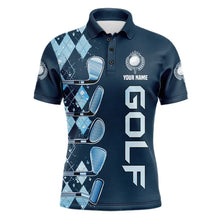 Load image into Gallery viewer, Blue argyle pattern Golf clubs Mens Golf Polo Shirts custom Mens golf tops, cool golf gifts NQS9184