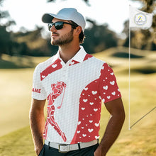 Load image into Gallery viewer, Personalized Red Hearts pattern golf white Mens golf polo shirts custom name Valentine golf gifts NQS11259