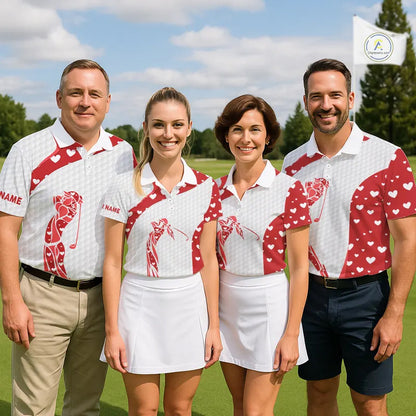 Personalized Red Hearts pattern golf white Mens golf polo shirts custom name Valentine golf gifts NQS11259