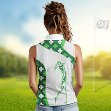 Load image into Gallery viewer, Personalized Green shamrock pattern Sleeveless Golf Polo Shirt custom St Patrick's Day golf gifts NQS11260