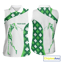 Load image into Gallery viewer, Personalized Green shamrock pattern Sleeveless Golf Polo Shirt custom St Patrick's Day golf gifts NQS11260