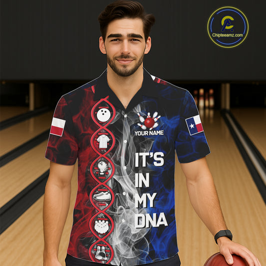 Red, White & Blue Smoke Texas Flag Patriotic Team Bowling Hawaiian Shirt Custom It's in my DNA Shirt NQS11265