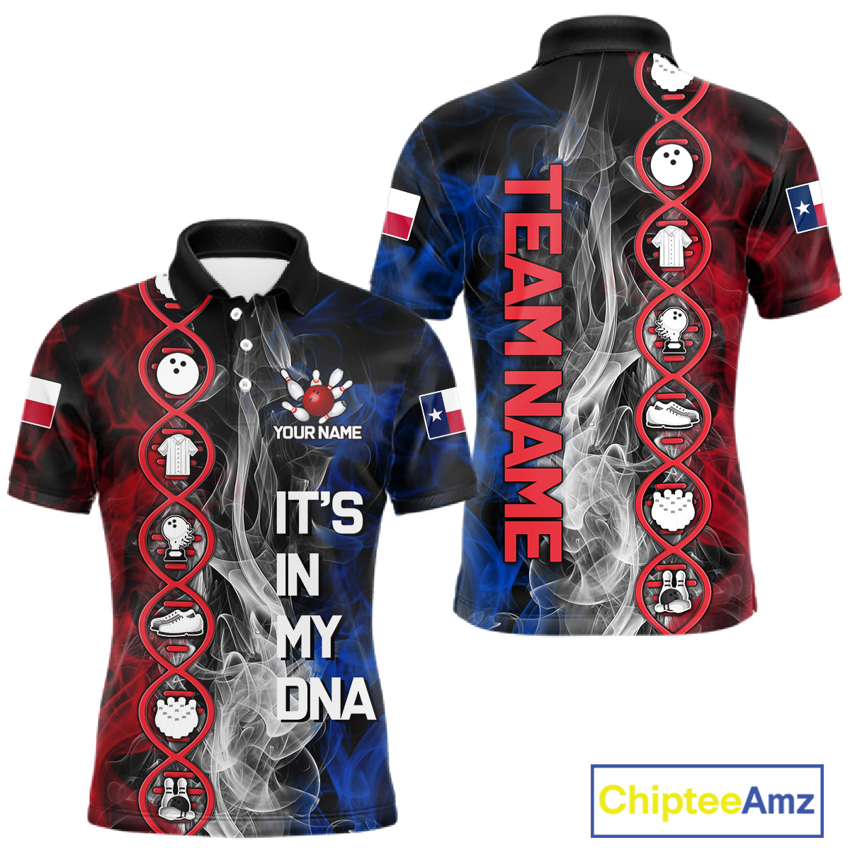 Red, White & Blue Smoke Texas Flag Patriotic Team Bowling Shirt For Men Custom It's in my DNA Shirts NQS11265