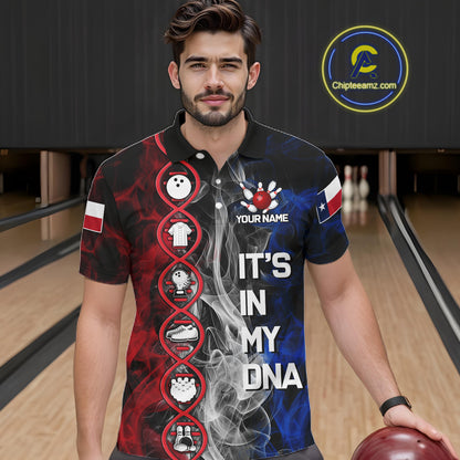 Red, White & Blue Smoke Texas Flag Patriotic Team Bowling Shirt For Men Custom It's in my DNA Shirts NQS11265
