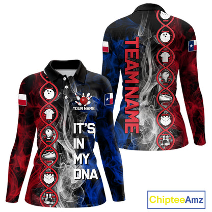 Red, White & Blue Smoke Texas Flag Patriotic Team Bowling Shirt For Women Custom It's in my DNA Shirt NQS11265