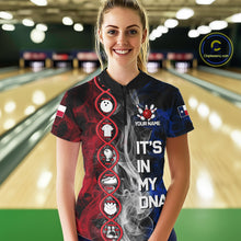 Load image into Gallery viewer, Red, White &amp; Blue Smoke Texas Flag Patriotic Team Bowling Shirt For Women Custom It's in my DNA Shirt NQS11265