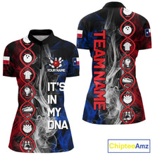 Load image into Gallery viewer, Red, White &amp; Blue Smoke Texas Flag Patriotic Team Bowling Shirt For Women Custom It's in my DNA Shirt NQS11265