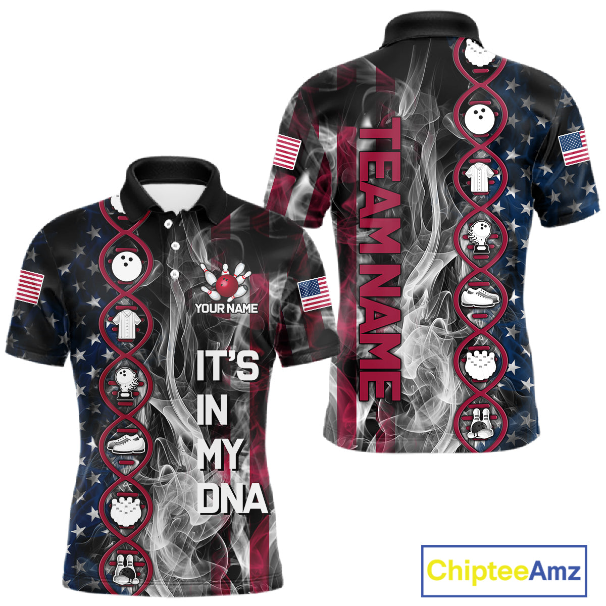 Red, White & Blue Smoke American Flag Patriotic Team Mens Bowling Shirt Custom It's in my DNA Shirts NQS11266