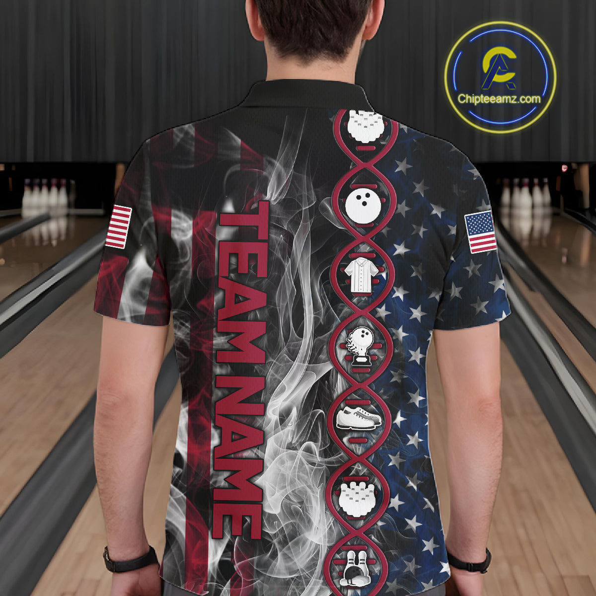 Red, White & Blue Smoke American Flag Patriotic Team Mens Bowling Shirt Custom It's in my DNA Shirts NQS11266