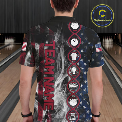 Red, White & Blue Smoke American Flag Patriotic Team Mens Bowling Shirt Custom It's in my DNA Shirts NQS11266