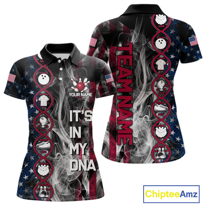 Red, White & Blue Smoke American Flag Patriotic Team Women Bowling Shirt Custom It's in my DNA Shirts NQS11266
