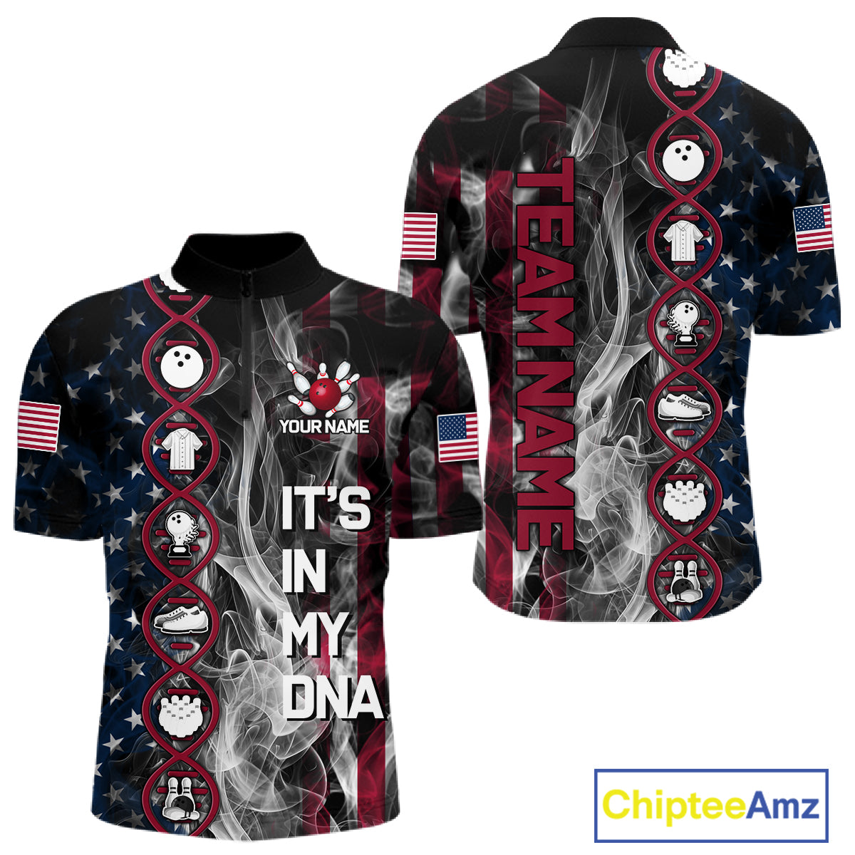 Red, White & Blue Smoke American Flag Patriotic Team Mens Bowling Shirt Custom It's in my DNA Shirts NQS11266
