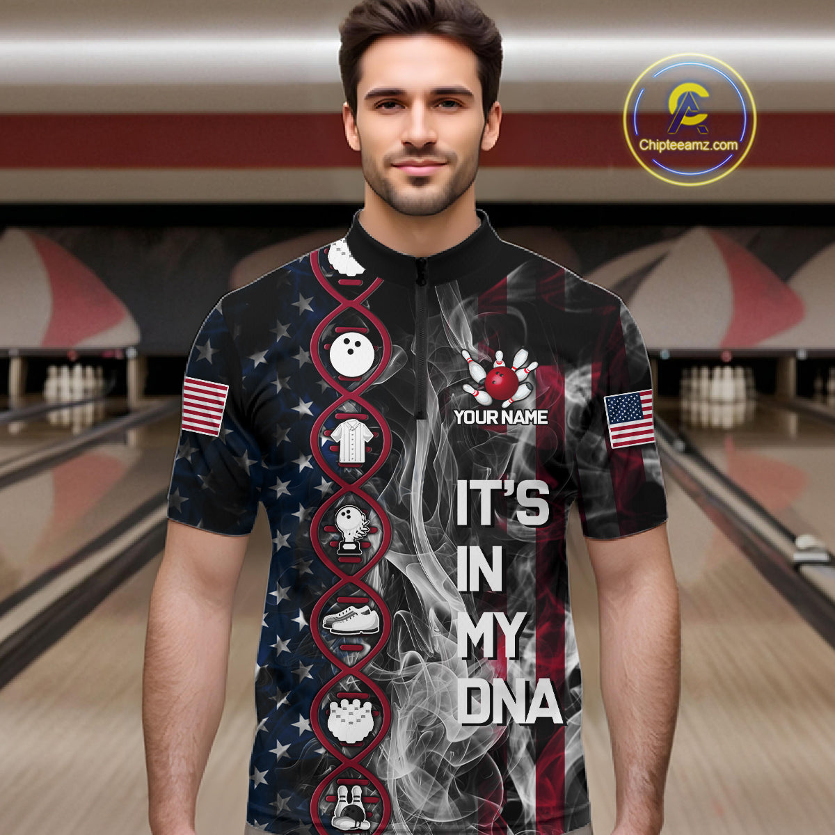 Red, White & Blue Smoke American Flag Patriotic Team Mens Bowling Shirt Custom It's in my DNA Shirts NQS11266