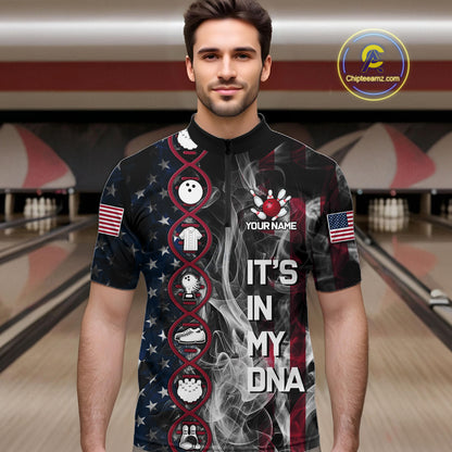 Red, White & Blue Smoke American Flag Patriotic Team Mens Bowling Shirt Custom It's in my DNA Shirts NQS11266