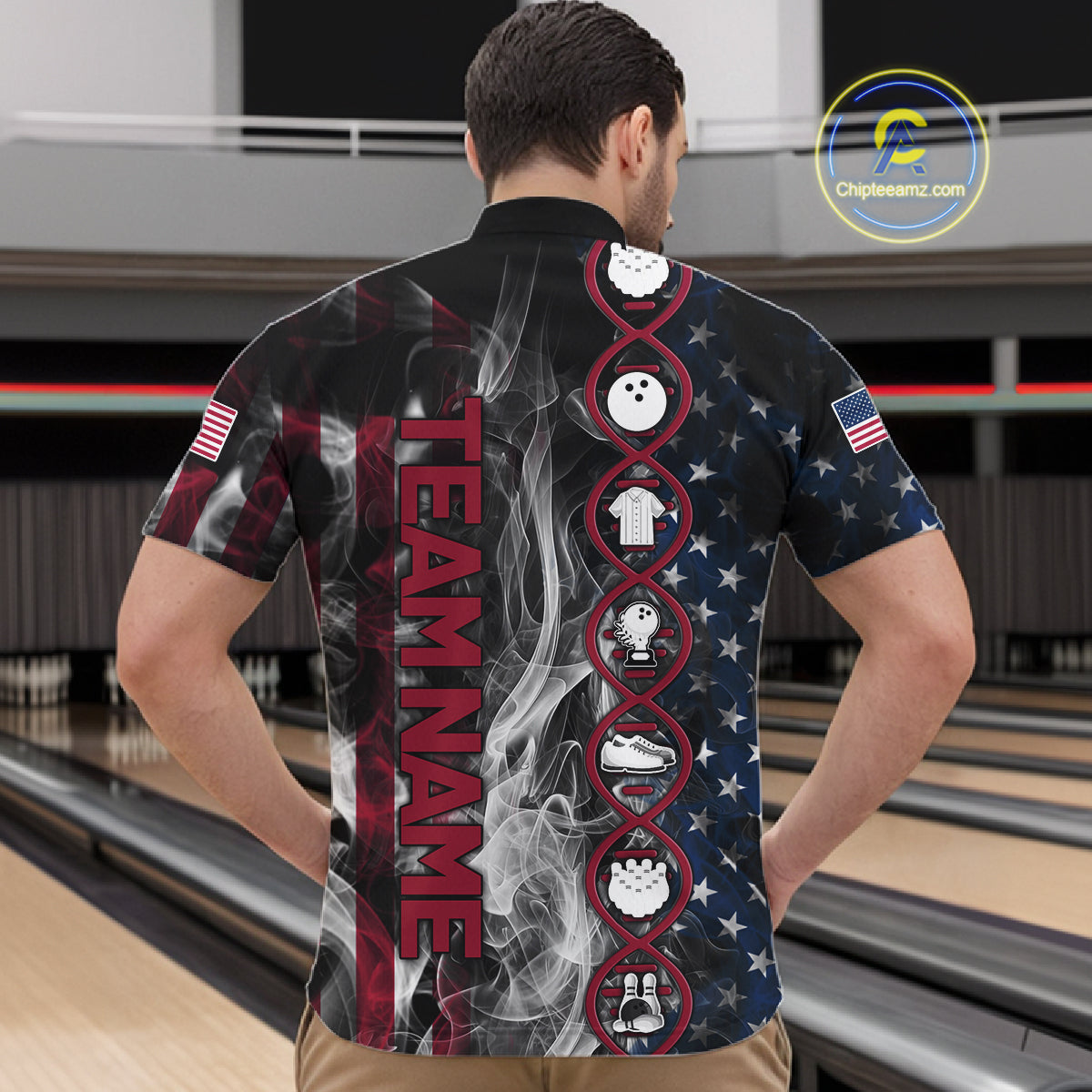 Red, White & Blue Smoke American Flag Patriotic Team Mens Bowling Shirt Custom It's in my DNA Shirts NQS11266