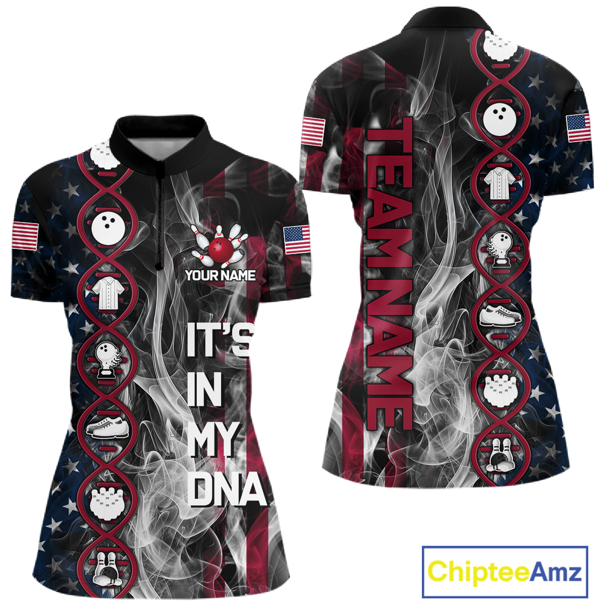 Red, White & Blue Smoke American Flag Patriotic Team Women Bowling Shirt Custom It's in my DNA Shirts NQS11266