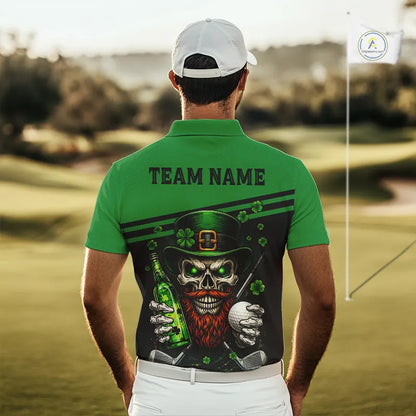 Green St Patrick Skull Golf and Beer Polo Golf shirts for Men Custom Team Mens Golf attire NQS11475