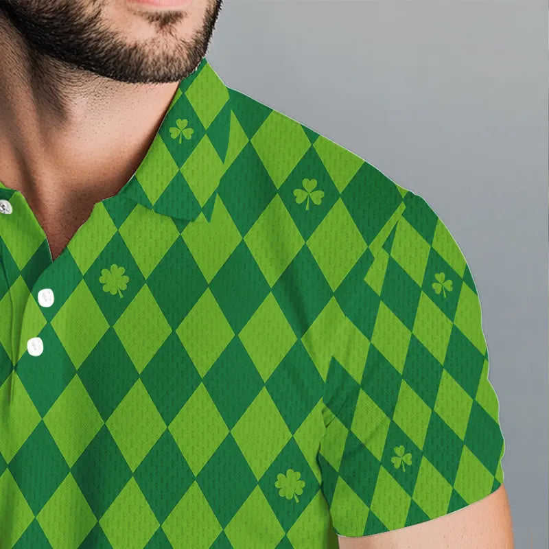 Personalized Green argyle pattern Men golf polo shirts Custom St Patrick day golf tops for men NQS9545