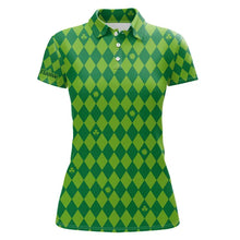 Load image into Gallery viewer, Personalized Green argyle pattern Women golf polo shirts Custom St Patrick day golf tops for women NQS9545