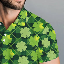 Load image into Gallery viewer, Personalized Green argyle shamrock pattern Men golf polo shirts Custom St Patrick day men golf tops NQS9546