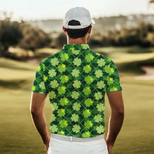 Load image into Gallery viewer, Personalized Green argyle shamrock pattern Men golf polo shirts Custom St Patrick day men golf tops NQS9546